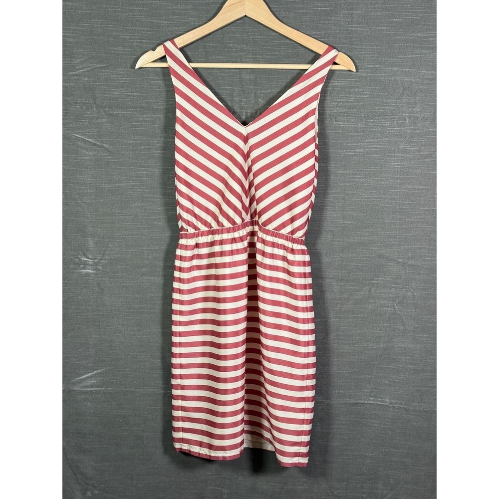 Ann Taylor Loft Women Red White Striped Sleeveless V-Neck Elastic Waist Dress XS - Picture 3 of 14